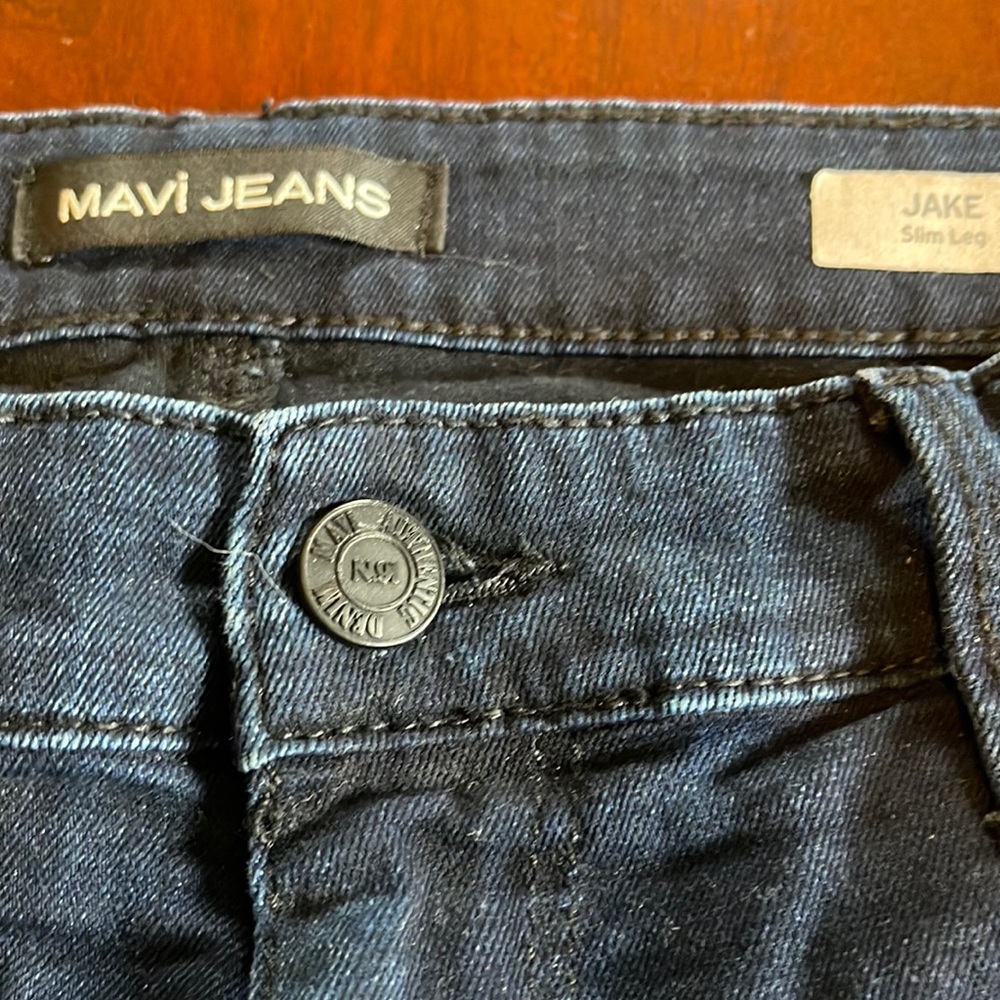 Mavi mens navy blue Jake Slim Leg jeans. 34x32